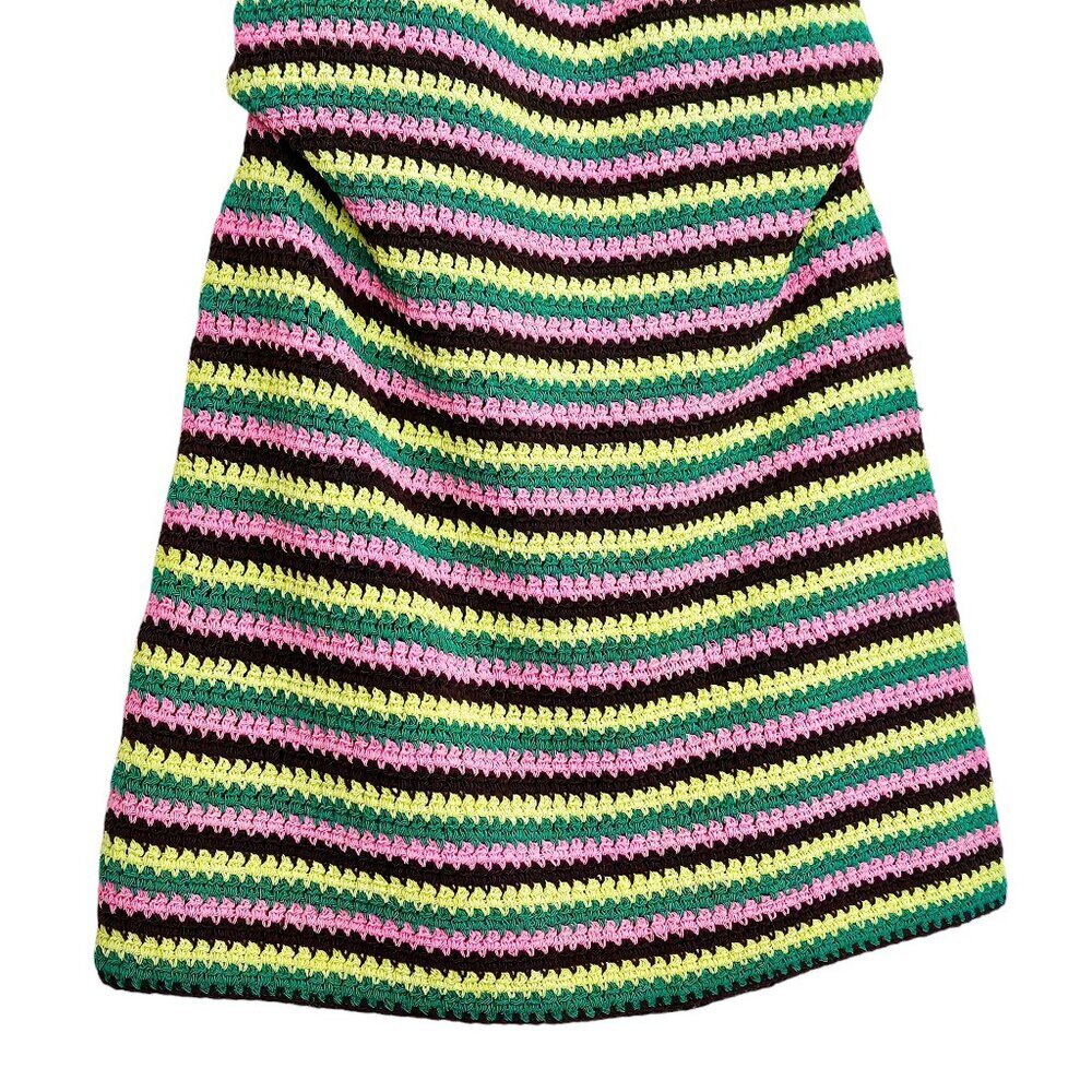 Frame x Julia Sarr Jamois Pink Green Striped Crochet Halter Mini Dress Size M - Picture 6 of 11